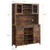70" Farmhouse Coffee Bar Wine Cabinet With Sliding Barn Doors And Storage, Tall Kitchen Hutch With Wine & Glasses Rack