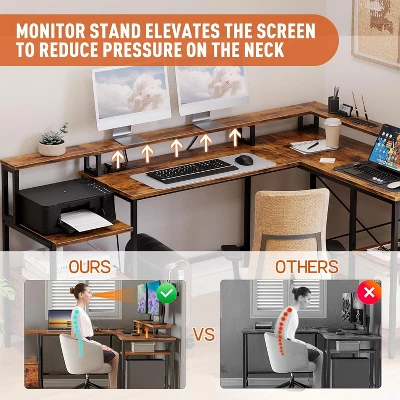 L Shaped Office Desk - 76" Reversible L Shaped Computer Desk Office Desk With Power Outlet And File Drawer Gaming Desk With Monitor Shelf Desk 4 L Shaped Office Desk - 76" Reversible L Shaped Computer Desk Office Desk With Power Outlet And File Drawer Gaming Desk With Monitor Shelf Desk - Image 2