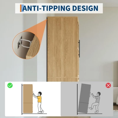 Bedroom Wooden Armoire Wardrobe Closet, Freestanding Large Wardrobe Armoire Cabinet With Glass Doors And 2 Drawers 9 Bedroom Wooden Armoire Wardrobe Closet, Freestanding Large Wardrobe Armoire Cabinet With Glass Doors And 2 Drawers - Image 7