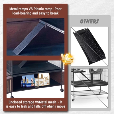 60" 5-Tier Ferret Cage, Multi-Level Chinchilla Cage With Lockable Doors, Ramps, Hammock, Wheels, Storage Cabinet, Small Animal Habitat 6 60" 5-Tier Ferret Cage, Multi-Level Chinchilla Cage With Lockable Doors, Ramps, Hammock, Wheels, Storage Cabinet, Small Animal Habitat - Image 4