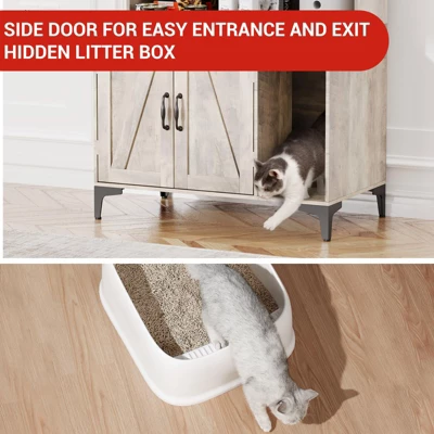 Cat Litter Box Enclosure With 4 Shelves & Storage Cabinet, 51.1 Inch Tall Hidden Cat Furniture With Scratch Pad, Multi-Functional Indoor Cat House 5 Cat Litter Box Enclosure With 4 Shelves & Storage Cabinet, 51.1 Inch Tall Hidden Cat Furniture With Scratch Pad, Multi-Functional Indoor Cat House - Image 3