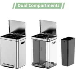 Dual Trash Can, Rectangular Waste Basket With Metal Lid & Step Foot Pedal -House Beautiful GUEST c1e2b5fc bd5a 42a7 b01b ecbece590508