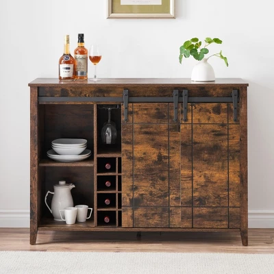 Wine Bar Cabinet,47" Farmhouse Coffee Bar Cabinet With Sliding Barn Door, Buffet Sideboard Cabinet With 16 Bottle Wine Rack 7 Wine Bar Cabinet,47" Farmhouse Coffee Bar Cabinet With Sliding Barn Door, Buffet Sideboard Cabinet With 16 Bottle Wine Rack - Image 5