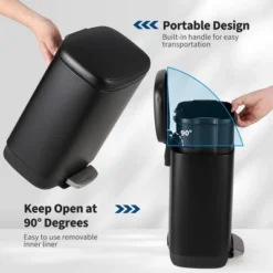 12 Liter 3.2 Gallon Stainless Steel Trash Can, Soft Close Lid, Child Proof Step On Pedal, Black For Kitchen & Home -House Beautiful GUEST c2697709 d2dc 4b29 b96f c09859a53754