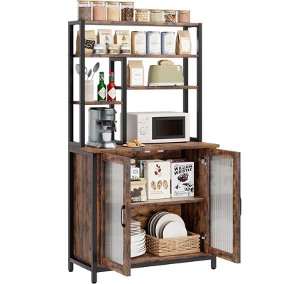 Bakers Rack With Cabinet 5 Tier Microwave Stand 63.78" Standing Bakers Rack With Door Tall Coffee Bar Brown Home Bar Cabinet 9 Bakers Rack With Cabinet 5 Tier Microwave Stand 63.78" Standing Bakers Rack With Door Tall Coffee Bar Brown Home Bar Cabinet - Image 7