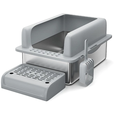 Stainless Steel Cat Litter Box 8/6 Inch, XXL Large Cat Litter Tray With High Side, Platform Step And Scoop For Big Cats Multiple Cats 10 Stainless Steel Cat Litter Box 8/6 Inch, XXL Large Cat Litter Tray With High Side, Platform Step And Scoop For Big Cats Multiple Cats - Image 8