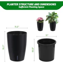 16/22" Tall Round Planter Set Of 2, Self Watering Pots For Indoor Plants, Large Flower Pot Outdoor With Built-in Drainage And A Water