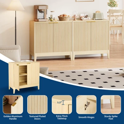 Small Fluted Sideboard Cabinet With Storage, 32" Modern Sideboard Buffet Storage Console Table, Mid Century 2 Doors Accent Cabinet With Doors 5 Small Fluted Sideboard Cabinet With Storage, 32" Modern Sideboard Buffet Storage Console Table, Mid Century 2 Doors Accent Cabinet With Doors - Image 3