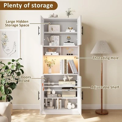 Kitchen Pantry Cabinet With Microwave Stand, Farmhouse Large Wood Storage Cabinet With Barn Doors & 2 Open Shelves 4 Kitchen Pantry Cabinet With Microwave Stand, Farmhouse Large Wood Storage Cabinet With Barn Doors & 2 Open Shelves - Image 2