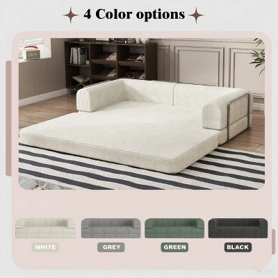 Convertible Corduroy Sleeper Sofa Bed, 3-Seater Folding Futon Couch With Fixed Frame, King Size Fold Out Floor Sofa, No Assembly Couch 4 Convertible Corduroy Sleeper Sofa Bed, 3-Seater Folding Futon Couch With Fixed Frame, King Size Fold Out Floor Sofa, No Assembly Couch - Image 2