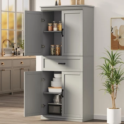 Pantry Cabinet,70" Tall Kitchen Pantry Cabinets With 2 Doors And 3 Adjustable Shelves, Freestanding Cupboard, Modern Storage Cabinet 11 Pantry Cabinet,70" Tall Kitchen Pantry Cabinets With 2 Doors And 3 Adjustable Shelves, Freestanding Cupboard, Modern Storage Cabinet - Image 9