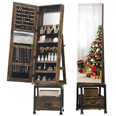 360° Swivel Jewelry Armoire, Floor Standing Full Length Mirror With Rear Storage Shelves, Lockable Jewelry Cabinet With Bottom Drawer And Wheels 10 360° Swivel Jewelry Armoire, Floor Standing Full Length Mirror With Rear Storage Shelves, Lockable Jewelry Cabinet With Bottom Drawer And Wheels - Image 8