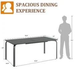 71" Outdoor Aluminum Patio Dining Table W/Umbrella Hole, Aluminum Patio Table