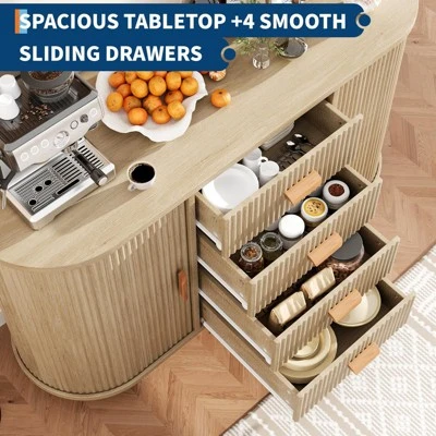 Modern Fluted Sideboard Buffet Cabinet With Storage, Wood Modern 47" Kitchen Storage Cabinet Buffet Table Coffee Bar With Doors 4 Modern Fluted Sideboard Buffet Cabinet With Storage, Wood Modern 47" Kitchen Storage Cabinet Buffet Table Coffee Bar With Doors - Image 2