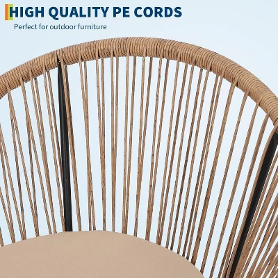 Jojoka 3 Pcs Outdoor Rattan Furniture Set With Seat Cushions, Wicker Patio Modern Lounge Bistro Set With 2 Chairs & Glass Coffee Table For Backyard 8 Jojoka 3 Pcs Outdoor Rattan Furniture Set With Seat Cushions, Wicker Patio Modern Lounge Bistro Set With 2 Chairs & Glass Coffee Table For Backyard - Image 6