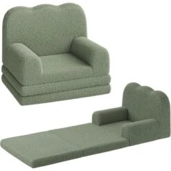 Kids Couch, 2-in-1 Convertible Teddy Fleece Fabric Toddler Sofa Chair, Soft Fold Out Couch Lounger For Kids, Children's Sofa Bed For Playroom