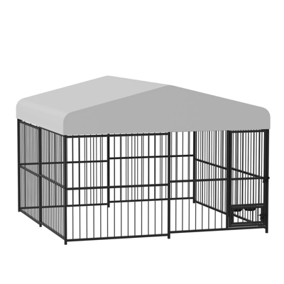 4X4x6FT Large Outdoor Dog Kennel, Heavy Duty Metal Dog Cage With Waterproof Roof, Rotating Feeding Bowl And Lock, For All Dog Breeds 3 4X4x6FT Large Outdoor Dog Kennel, Heavy Duty Metal Dog Cage With Waterproof Roof, Rotating Feeding Bowl And Lock, For All Dog Breeds
