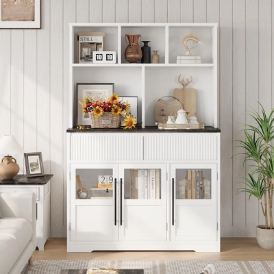 60'' Kitchen Pantry Cabinet, Tall Kitchen Cabinet Pantry Cabinet With Glass Doors, Kitchen Cabinet With Drawers Coffee Bar Table 7 60'' Kitchen Pantry Cabinet, Tall Kitchen Cabinet Pantry Cabinet With Glass Doors, Kitchen Cabinet With Drawers Coffee Bar Table - Image 5