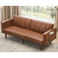 Convertible Futon Sofa Bed With Adjustable Backrest, PU Leather Sleeper Couch For Living Room And Bedroom 14 Convertible Futon Sofa Bed With Adjustable Backrest, PU Leather Sleeper Couch For Living Room And Bedroom -House Beautiful GUEST c5228312 9246 4a94 b414 99899a4bee0e