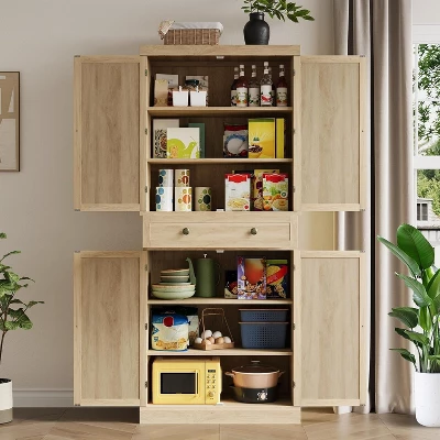 Jojoka Kitchen Pantry Cabinet,72'' Tall Freestanding Kitchen Food Pantry Cabinet With A Drawer,Rattan Doors,Natural 9 Jojoka Kitchen Pantry Cabinet,72'' Tall Freestanding Kitchen Food Pantry Cabinet With A Drawer,Rattan Doors,Natural - Image 7