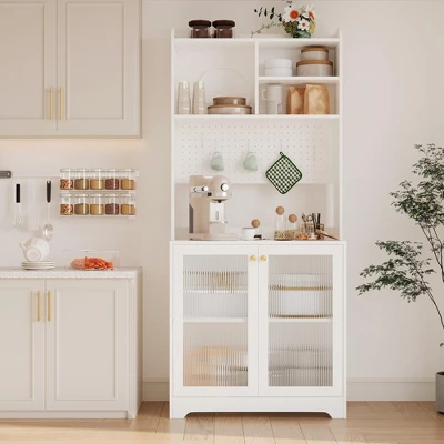 Kitchen Pantry Cabinet,71-Inch Freestanding Storage Cupboard With 7 Compartments, DIY Pegboard, 2 Glass Doors & Adjustable Shelves 11 Kitchen Pantry Cabinet,71-Inch Freestanding Storage Cupboard With 7 Compartments, DIY Pegboard, 2 Glass Doors & Adjustable Shelves - Image 9