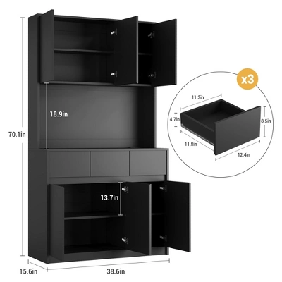 70" Pantry Cabinet With Charging Station, Tall Kitchen Pantry Storage Cabinet With Microwave Stand 3 70" Pantry Cabinet With Charging Station, Tall Kitchen Pantry Storage Cabinet With Microwave Stand