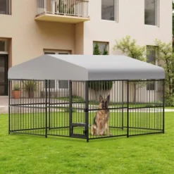 Large Outdoor Dog Kennel, 10x10FT Dog Kennel Outside With 2 Stainless Steel Bowl, Waterproof Cover, Iron Guardrails 14 Large Outdoor Dog Kennel, 10x10FT Dog Kennel Outside With 2 Stainless Steel Bowl, Waterproof Cover, Iron Guardrails -House Beautiful GUEST c662ae6e 3811 44af ba8e c8a05e689841 1