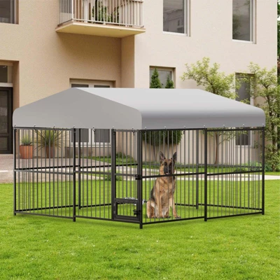 Large Outdoor Dog Kennel, 10x10FT Dog Kennel Outside With 2 Stainless Steel Bowl, Waterproof Cover, Iron Guardrails 8 Large Outdoor Dog Kennel, 10x10FT Dog Kennel Outside With 2 Stainless Steel Bowl, Waterproof Cover, Iron Guardrails - Image 6