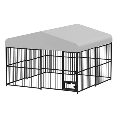 Large Outdoor Dog Kennel, 10x10FT Dog Kennel Outside With 2 Stainless Steel Bowl, Waterproof Cover, Iron Guardrails 4 Large Outdoor Dog Kennel, 10x10FT Dog Kennel Outside With 2 Stainless Steel Bowl, Waterproof Cover, Iron Guardrails - Image 2