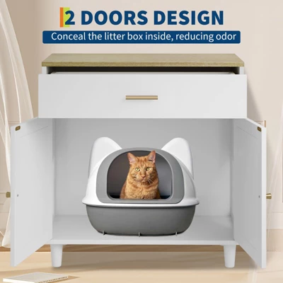 Cat Litter Box Cabinet Corner Hidden Litter Box Enclosure With Scratching Board Doors & Storage Drawer 5 Cat Litter Box Cabinet Corner Hidden Litter Box Enclosure With Scratching Board Doors & Storage Drawer - Image 3