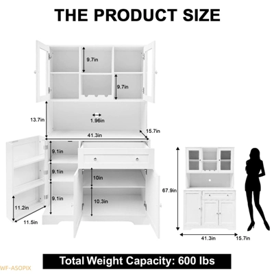 Modern Kitchen Pantry Cabinet With Microwave Stand, Drawer & 14 Shelves 8 Modern Kitchen Pantry Cabinet With Microwave Stand, Drawer & 14 Shelves - Image 6