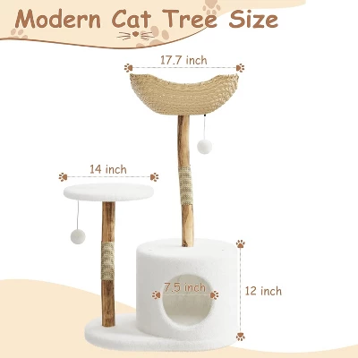 Modern Cat Tree Tower 46-Inch - Solid Wood & Rattan, Cat Tree For Large Cat, Stable Wide Base, Multifunctional Cozy Plush Cat Perches 4 Modern Cat Tree Tower 46-Inch - Solid Wood & Rattan, Cat Tree For Large Cat, Stable Wide Base, Multifunctional Cozy Plush Cat Perches - Image 2