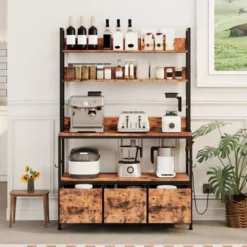 5-Tier Kitchen Bakers Rack With Charging Station & Drawers, Industrial Microwave Stand, Freestanding Farmhouse Coffee Bar 15 5-Tier Kitchen Bakers Rack With Charging Station & Drawers, Industrial Microwave Stand, Freestanding Farmhouse Coffee Bar -House Beautiful GUEST c7275782 8f8c 4e07 95e9 7b86e05361e9