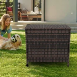 80Gallon Capacity Brown Outdoor Wicker Storage Box, Garden Deck Bin With Steel Frame, Rattan Storage Box With Lid, Ideal For Storing Tools,Accessories 13 80Gallon Capacity Brown Outdoor Wicker Storage Box, Garden Deck Bin With Steel Frame, Rattan Storage Box With Lid, Ideal For Storing Tools,Accessories -House Beautiful GUEST c7446721 6fc1 4123 a282 1df745a4924e