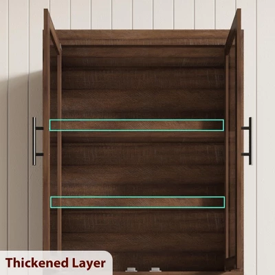 Tall Kitchen Pantry, Wood Pantry Storage Cabinet With 4 Doors & Adjustable Shelves, Farmhouse Freestanding Pantry Cupboard 8 Tall Kitchen Pantry, Wood Pantry Storage Cabinet With 4 Doors & Adjustable Shelves, Farmhouse Freestanding Pantry Cupboard - Image 6