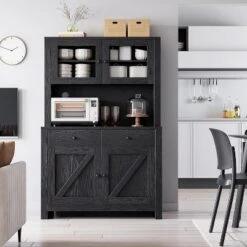 Jojoka Kitchen Pantry Cabinet With Microwave Stand, Freestanding Hutch Cabinet With Buffet Cupboard, Tall Kitchen Cabinets With Adjustable Shelves -House Beautiful GUEST c7a3382e 1f28 4b38 a7bb d666949909ef