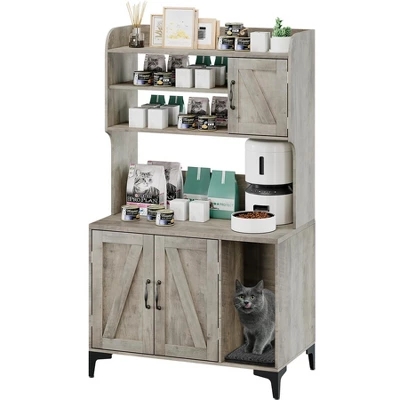 Cat Litter Box Enclosure With Shelves,Hidden Cat Box Cabinet Furniture With Scratching Mat,Wood Sturdy Cat Washroom Storage, Indoor Cat House 4 Cat Litter Box Enclosure With Shelves,Hidden Cat Box Cabinet Furniture With Scratching Mat,Wood Sturdy Cat Washroom Storage, Indoor Cat House - Image 2