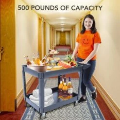 Service Cart 2-Shelf – 500 LBS Heavy Duty Rolling Utility Cart With Wheels And Two Trays, 45" X 25", Grey -House Beautiful GUEST c8d8b900 f92d 43da 9f75 1c0a8d214f3c