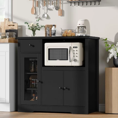 Kitchen Microwave Cabinets With Storage, Buffet Cabinet Sideboard With 3 Doors,1 Drawer And Adjustable Shelves, Pantry Storage Cabinet For Kitchen 4 Kitchen Microwave Cabinets With Storage, Buffet Cabinet Sideboard With 3 Doors,1 Drawer And Adjustable Shelves, Pantry Storage Cabinet For Kitchen - Image 2