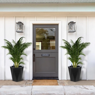 23 Inch Tall Outdoor Planters Set Of 2, Self Watering Pots For Indoor Plants With Water Level Monitor & Drainage Hole & Wheels,Black 4 23 Inch Tall Outdoor Planters Set Of 2, Self Watering Pots For Indoor Plants With Water Level Monitor & Drainage Hole & Wheels,Black - Image 2