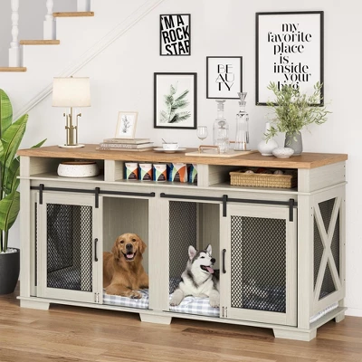 71" Dog Crate Furniture For 2 Dogs, Dog Kennel Furniture With Removable Divider And 3 Storage Compartments 10 71" Dog Crate Furniture For 2 Dogs, Dog Kennel Furniture With Removable Divider And 3 Storage Compartments - Image 8