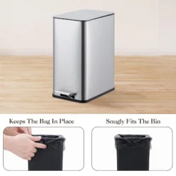 Slim Stainless Steel Step Trash Can, Soft Close Lid, Removable Inner Bucket, Narrow Garbage Bin For Bathroom, Kitchen, Office 13 Slim Stainless Steel Step Trash Can, Soft Close Lid, Removable Inner Bucket, Narrow Garbage Bin For Bathroom, Kitchen, Office -House Beautiful GUEST ca8adfd3 1415 48d7 9d52 d4fb4e29070c