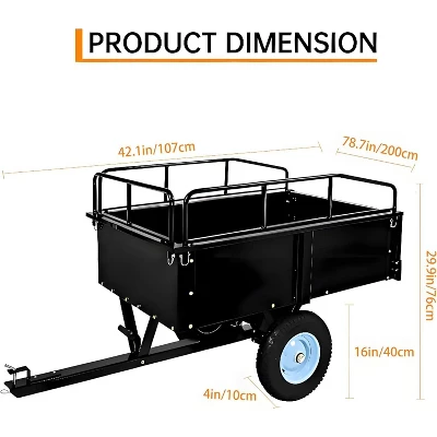 750LBS Heavy Duty ATV Trailer Tow Behind Steel Dump Cart, 15 Cu. Ft Garden Utility Trailer With Removable Sides & Rear Hitch 6 750LBS Heavy Duty ATV Trailer Tow Behind Steel Dump Cart, 15 Cu. Ft Garden Utility Trailer With Removable Sides & Rear Hitch - Image 4