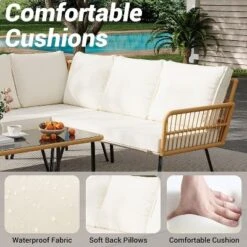 4 Pieces Outdoor Patio Furniture Set, All-Weather Wicker Rattan Sectional L-Shaped Set With Glass Top Coffee Table & Cushioned Chairs 16 4 Pieces Outdoor Patio Furniture Set, All-Weather Wicker Rattan Sectional L-Shaped Set With Glass Top Coffee Table & Cushioned Chairs -House Beautiful GUEST cb2f60b4 3532 4305 ae39 f712b5dcb7aa