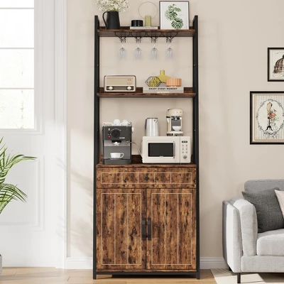 Bakers Rack With Drawer 70.8" Baker Rack With Cabinet Freestanding Tall Bar Cabinet With Storage Large Microwave Storage Stand 4 Bakers Rack With Drawer 70.8" Baker Rack With Cabinet Freestanding Tall Bar Cabinet With Storage Large Microwave Storage Stand - Image 2