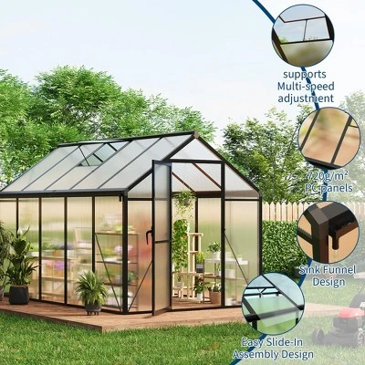 6x10FT Walk In Polycarbonate Greenhouses With Enhanced Aluminum Frame And Roof Vent For Outdoors And Seasons Garden Planting 4 6x10FT Walk In Polycarbonate Greenhouses With Enhanced Aluminum Frame And Roof Vent For Outdoors And Seasons Garden Planting - Image 2