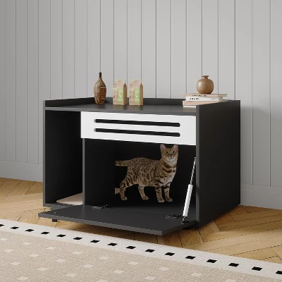 Cat Litter Box Enclosure, Hidden Litter Box Cabinet With Flip-Down Door, Pet House Side End Table With Storage, Indoor Wooden Cat Washroom 10 Cat Litter Box Enclosure, Hidden Litter Box Cabinet With Flip-Down Door, Pet House Side End Table With Storage, Indoor Wooden Cat Washroom - Image 8