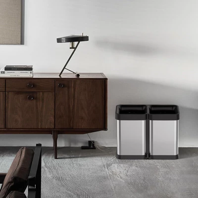 2×5.3 Gallon (20L) Dual Compartment Open Top Trash Can, Fingerprint Proof Brushed Stainless Steel, Anti-Slip Base, Garbage Bag Fixing Holes, Silver 7 2×5.3 Gallon (20L) Dual Compartment Open Top Trash Can, Fingerprint Proof Brushed Stainless Steel, Anti-Slip Base, Garbage Bag Fixing Holes, Silver - Image 5