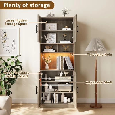 Kitchen Pantry Cabinet With RGB Light, Tall Kitchen Hutch Bar Cabinet With Microwave Stand, Farmhouse Large Wood Storage Cabinet With Barn Doors 3 Kitchen Pantry Cabinet With RGB Light, Tall Kitchen Hutch Bar Cabinet With Microwave Stand, Farmhouse Large Wood Storage Cabinet With Barn Doors