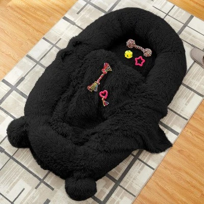 Human Size Dog Bed With Blanket, 2 Side Storage Pockets And Portable Handle, Removable Cover 3 Human Size Dog Bed With Blanket, 2 Side Storage Pockets And Portable Handle, Removable Cover